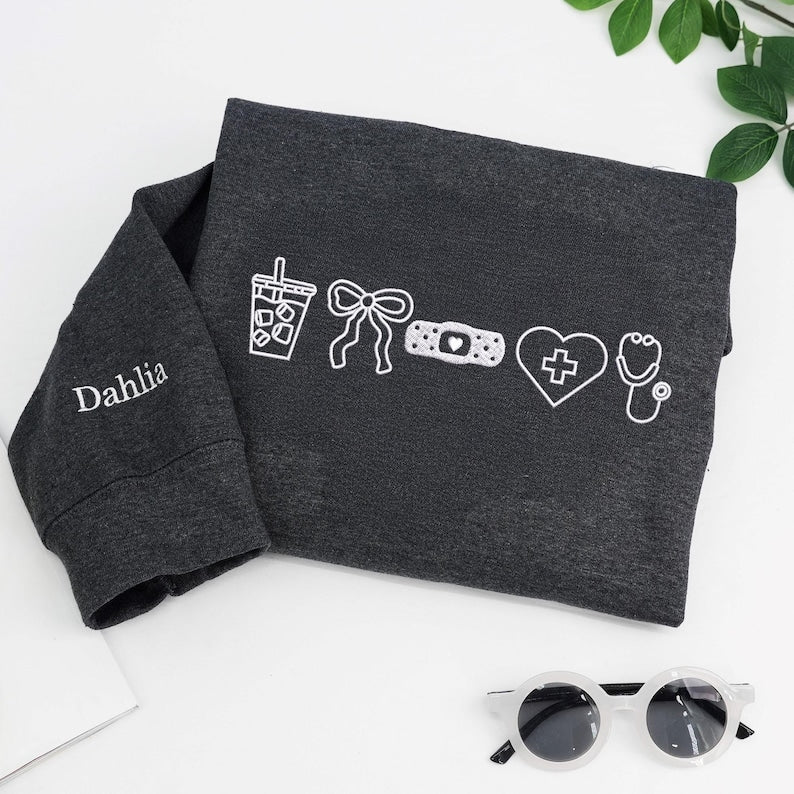 Embroidered Nurse Sweatshirt - Coquette Bow, Personalized CNA Crewneck - Nursing Student Sweatshirt For Her il_794xN.7324120161_r48w.jpg