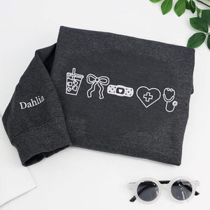 Embroidered Nurse Sweatshirt - Coquette Bow, Personalized CNA Crewneck - Nursing Student Sweatshirt For Her il_794xN.7324120161_r48w.jpg