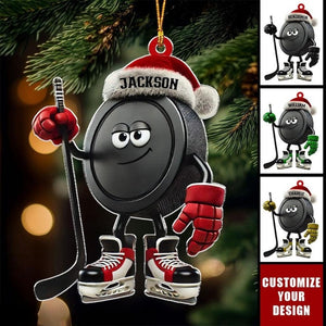 Personalized Hockey Ornament, Hockey Puck 2D Flat Acrylic Ornament, Hockey Ornament For Boys, Hockey Players Ornament, Ice Hockey Gifts