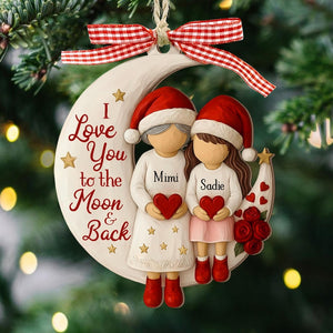 Custom Grandma and Grandson Ornament,  Grandkids Gift, Flat 2d I love you to the moon and back Wood ornament, Grandma Christmas keepsake
