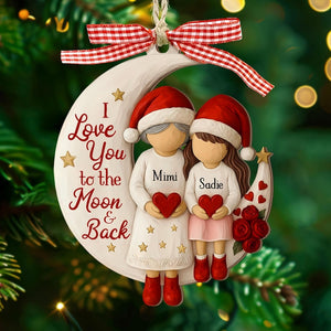 Custom Grandma and Grandson Ornament,  Grandkids Gift, Flat 2d I love you to the moon and back Wood ornament, Grandma Christmas keepsake