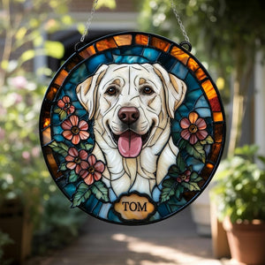 Custom Pet Portrait Stained Glass Suncatcher, Stained Glass Dog Memorial, Custom Dog Portrait from Photo, Pet Memorial Gift, Window hangings