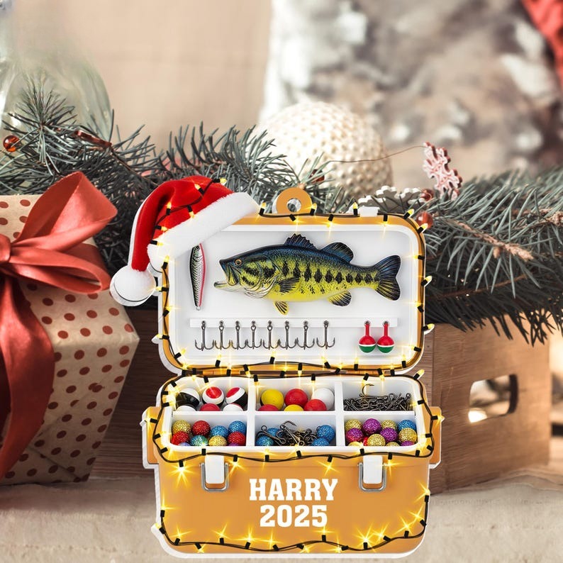 Personalized Fishing Tackle Box 2D Ornament, Fisherman Ornament, Dad Fishing Ornament, Fishing Man Gifts, Fishmas Christmas, Fishing Lovers