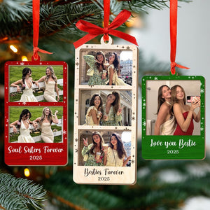 Personalized Photo Strip Ornament, Custom Best Friend Portrait Christmas Gift, Friendship Photo Frame, Besties Ornament, Best Friend Gifts