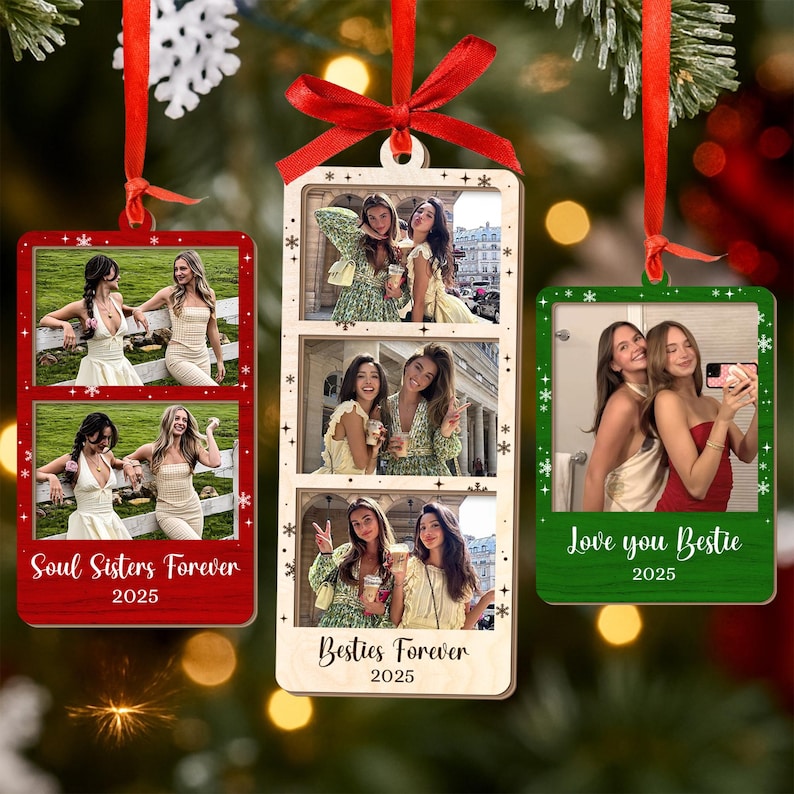 Personalized Photo Strip Ornament, Custom Best Friend Portrait Christmas Gift, Friendship Photo Frame, Besties Ornament, Best Friend Gifts