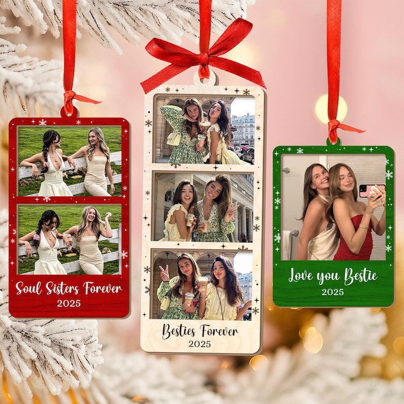 Personalized Photo Strip Ornament, Custom Best Friend Portrait Christmas Gift, Friendship Photo Frame, Besties Ornament, Best Friend Gifts