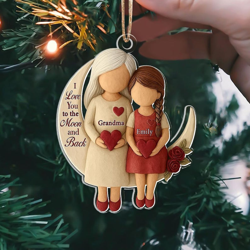 Personalized Grandma Grandchild Ornament, I Love You to the Moon and Back Acrylic Ornament, Custom Family Christmas Gift, Grandparent