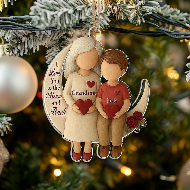 Personalized Grandma Grandchild Ornament, I Love You to the Moon and Back Acrylic Ornament, Custom Family Christmas Gift, Grandparent