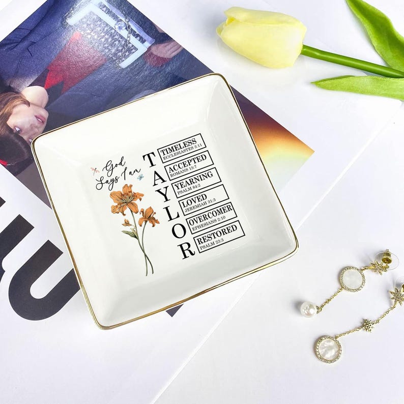 Personalized Bible Verse Jewelry Dish, Custom Bible Verse Ring Dish Gift for Her, Christian Trinket Dish, God Says You Are Gift, Faith Gift