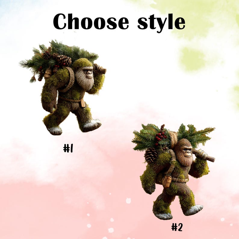 Bigfoot Christmas Ornament, Mossy Sasquatch with Pine Branch Cones, Woodland Holiday Decor, Custom Name Year, Rustic Cabin Xmas 2025