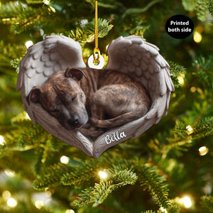 Personalized Brindle Staffy Dog Angel Ash Plywood Ornament Flat 2D Cutout Holiday Tree Decor Gift for Dog Lovers, Pet Memorial Keepsake