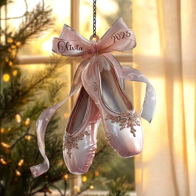 Ballet Shoes Christmas Ornament, Pink Pointe Shoe Acrylic Tree Hanging, Nutcracker Gift, Elegant Ballerina Holiday Decor 2025,