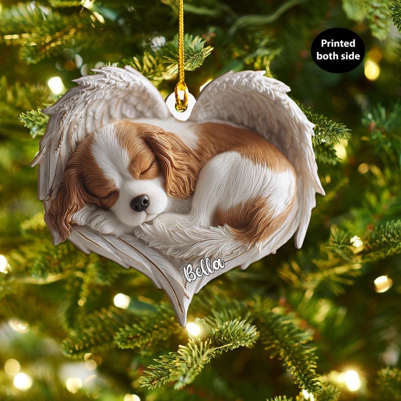 Personalized Cavalier King Charles Dog Angel Acrylic Ornament Flat 2D Cutout Holiday Tree Decor Gift for Dog Lover,Pet Memorial Keepsake