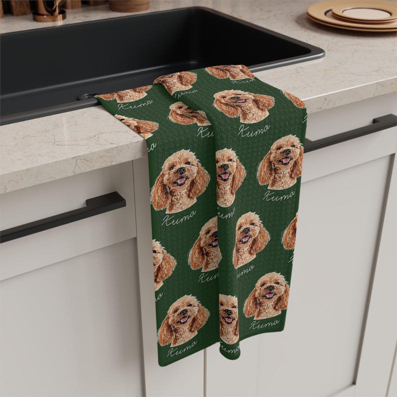 Personalized Kitchen Towel with Pet Photo & Name, Custom Pet Lover Gift, Custom Gift for Mom, Dog or Cat Mom Gift Idea