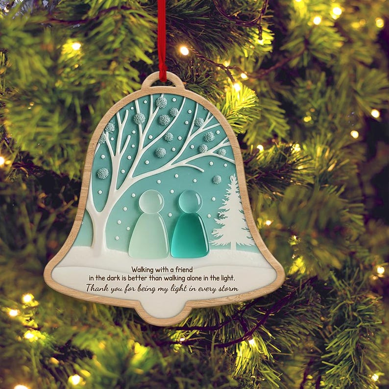 Custom Best Friend Wood Ornament for Christmas Tree | Personalized Names on Wooden Bell-Shaped Ornament with Quote | Thoughtful BFF Gift