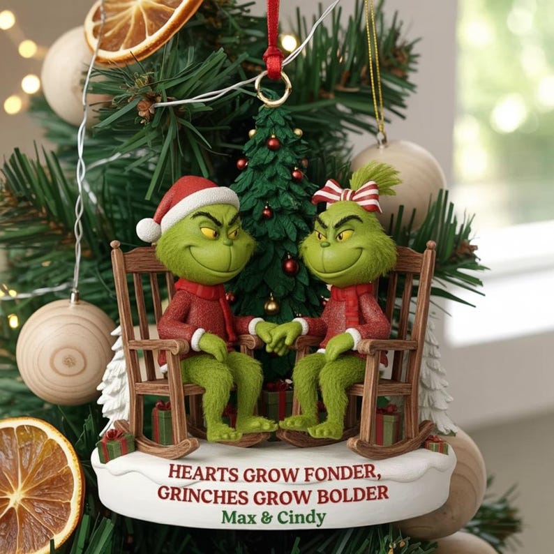 Personalized Grinch Couple Christmas Ornament 2025, Green Monster Couple, Custom Name Couple Gift, Funny Holiday Decor, Anniversary Keepsake