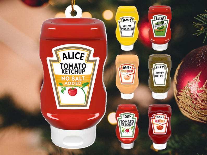 Custom Name Condiments Ornament, Tomatoes Ketchup Ornament, Mayonnaise Ornament, 2025 Christmas Ornament