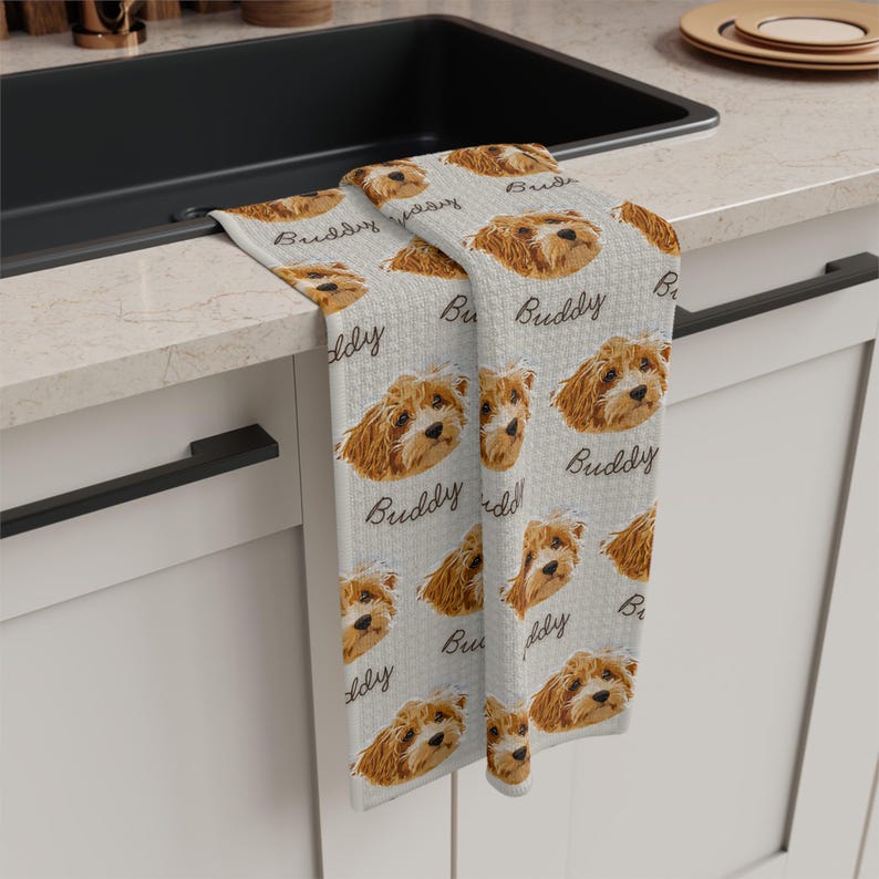 Personalized Kitchen Towel with Pet Photo & Name, Custom Pet Lover Gift, Custom Gift for Mom, Dog or Cat Mom Gift Idea