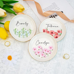 Personalized Birth Flower Garden Ring Dis, Jewelry Dish, Romantic Flower Ring Dish for Friends, Wedding Party Gift for Bridesmaid, Birthday
