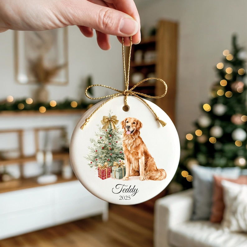 Personalized Red Golden Retriever Christmas Ornament: Custom Name Christmas Keepsake Xmas 2025 Vintage Style