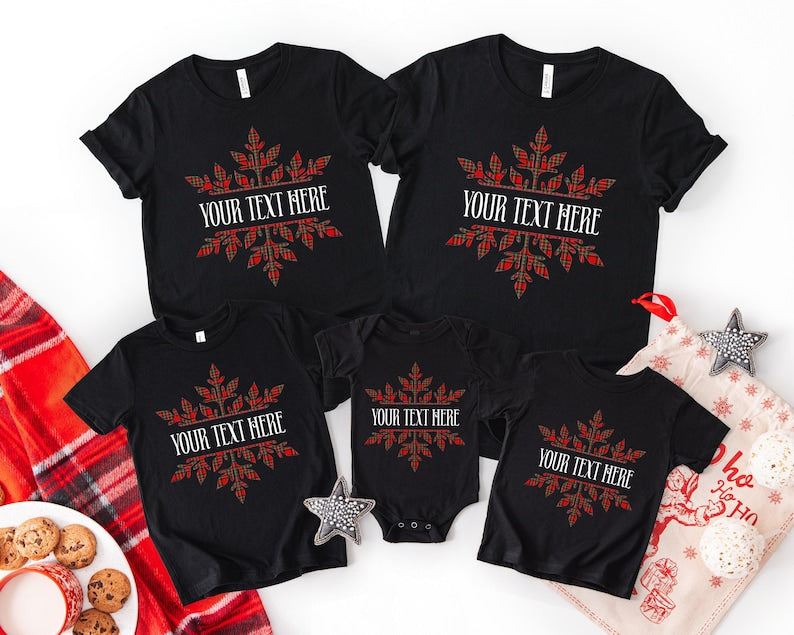 Custom Christmas Shirt Plaid Snowflake Family Name Tee Personalized Holiday Group Shirts Matching Cousin Crew Christmas Party Gift