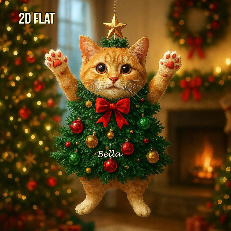 Whimsical Acrylic Cat Christmas Ornament Cute Cat Lover Tree Decoration, Funny Holiday Pet Gift, Christmas Cat Decor