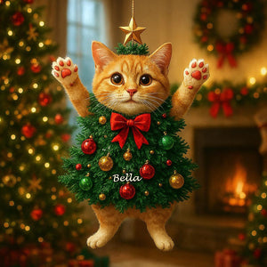 Whimsical Acrylic Cat Christmas Ornament Cute Cat Lover Tree Decoration, Funny Holiday Pet Gift, Christmas Cat Decor