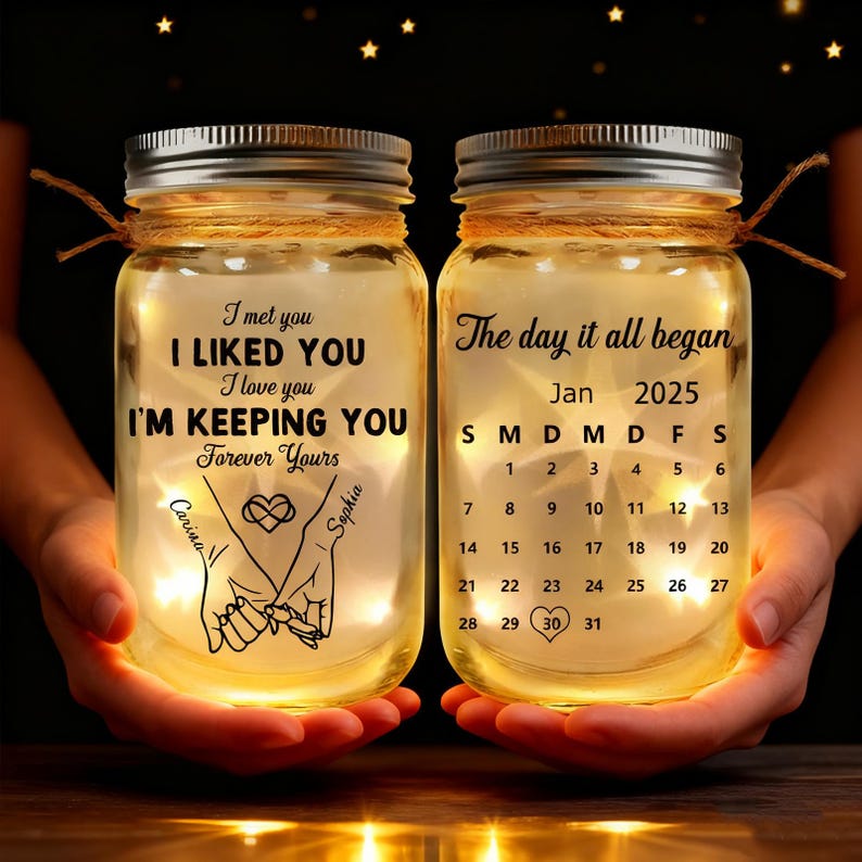 Personalized Couple Light Jar, Custom Date Keepsake Gift, I Met You I Liked You Lamp,Anniversary Decor,Romantic Valentines Day Gifts