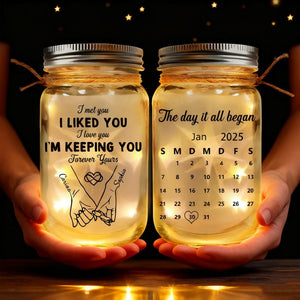 Personalized Couple Light Jar, Custom Date Keepsake Gift, I Met You I Liked You Lamp,Anniversary Decor,Romantic Valentines Day Gifts