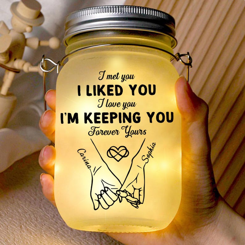 Personalized Couple Light Jar, Custom Date Keepsake Gift, I Met You I Liked You Lamp,Anniversary Decor,Romantic Valentines Day Gifts