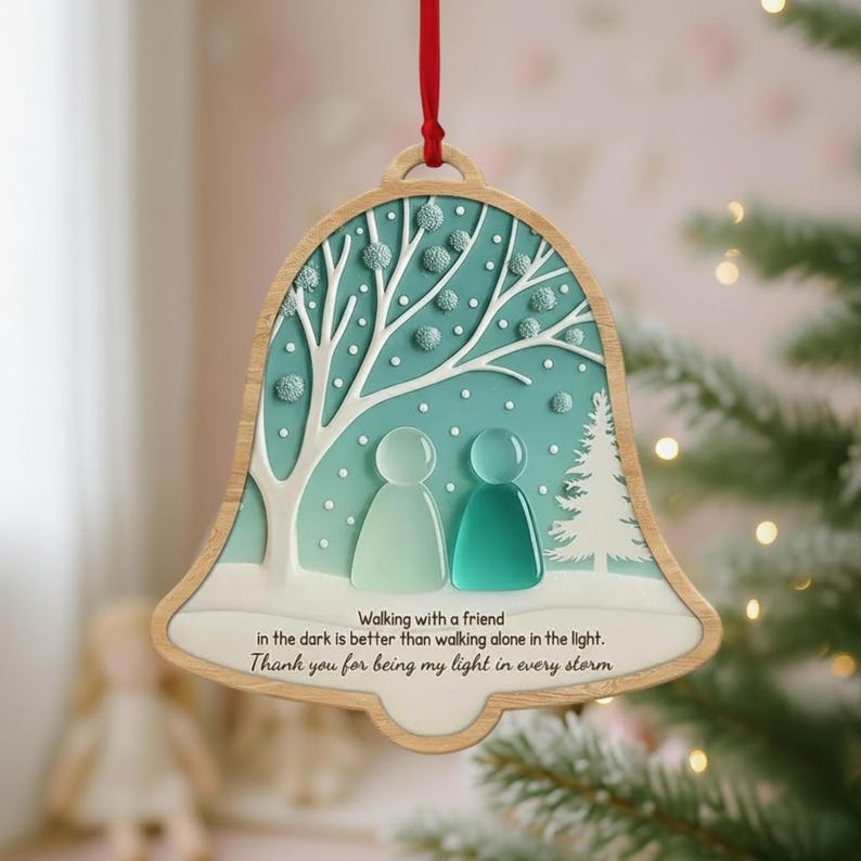 Custom Best Friend Wood Ornament for Christmas Tree | Personalized Names on Wooden Bell-Shaped Ornament with Quote | Thoughtful BFF Gift