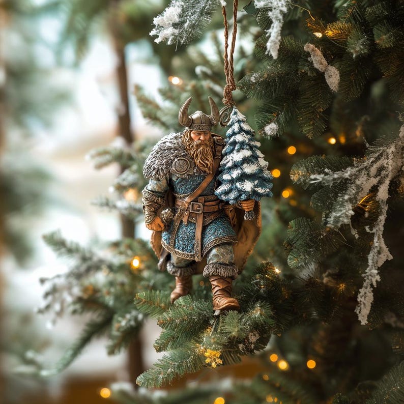 Viking Warrior Christmas Ornament, 2D Flat Tree Decoration, Nordic Yule Gift For Him Chrismas Gift for Dad