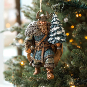 Viking Warrior Christmas Ornament, 2D Flat Tree Decoration, Nordic Yule Gift For Him Chrismas Gift for Dad