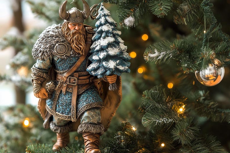 Viking Warrior Christmas Ornament, 2D Flat Tree Decoration, Nordic Yule Gift For Him Chrismas Gift for Dad