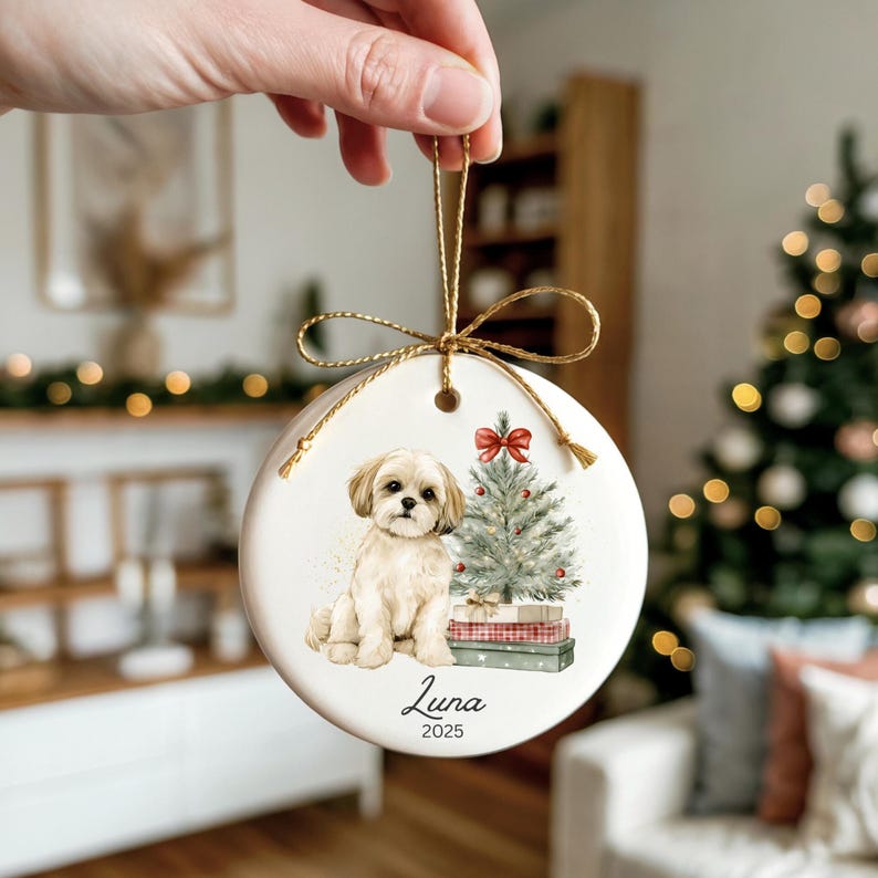 Personalized Shih Tzu Christmas Ornament: Shih Tzu Christmas Keepsake, Custom Name Watercolor Xmas 2025