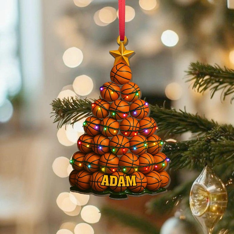 Personalized Basketball Christmas Tree Ornament, Custom Sports Tree Decoration With Name, Christmas Gift for Basketball Players, Team Gifts