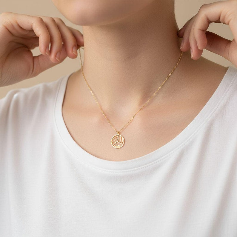 Sterling Silver Volleyball Pendant Necklace: Personalized Sport Jewelry Gift