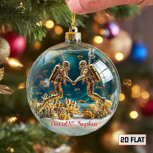 Custom 2D FLAT Scuba Diving Couples Ornament, Christmas Gift for Wife Husband, Christmas Tree Decor, Scuba Diver Ornament, Scuba Diver Gifts