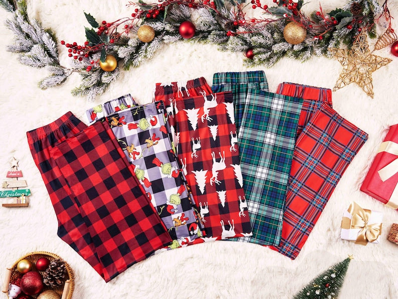 Family Christmas Pants,Xmas Pajama Pants,Matching Christmas Pj Pants,Multi Color Plaid Pants,Holiday Pants for Kids Adult,Christmas Gift