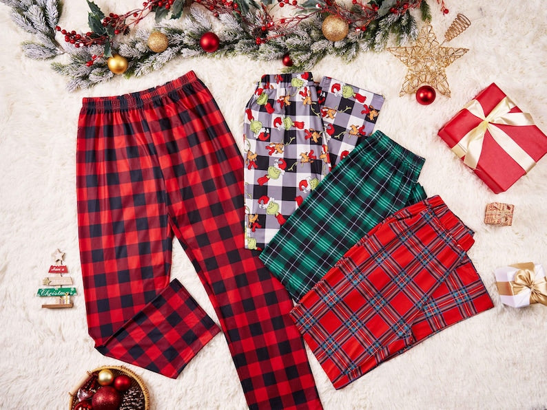 Family Christmas Pants,Xmas Pajama Pants,Matching Christmas Pj Pants,Multi Color Plaid Pants,Holiday Pants for Kids Adult,Christmas Gift