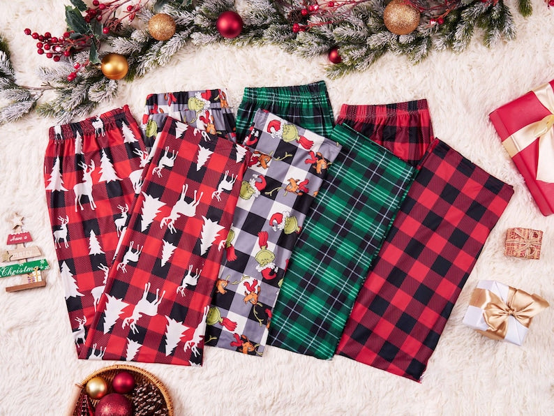 Family Christmas Pants,Xmas Pajama Pants,Matching Christmas Pj Pants,Multi Color Plaid Pants,Holiday Pants for Kids Adult,Christmas Gift