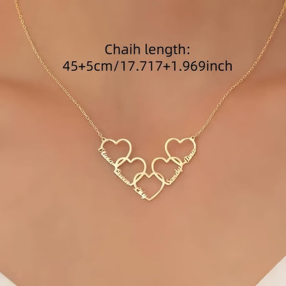 Custom Heart Name Necklace in Gold, Personalized Multiple Names, Dainty Couple Necklace, Family Keepsake Pendant,Gift for Her,Birthday Gift