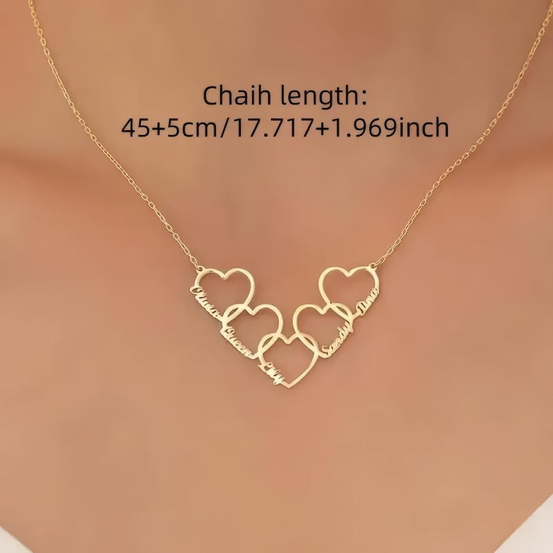 Custom Heart Name Necklace in Gold, Personalized Multiple Names, Dainty Couple Necklace, Family Keepsake Pendant,Gift for Her,Birthday Gift