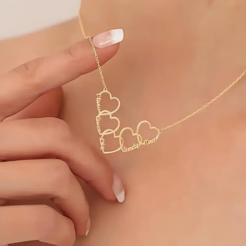 Custom Heart Name Necklace in Gold, Personalized Multiple Names, Dainty Couple Necklace, Family Keepsake Pendant,Gift for Her,Birthday Gift