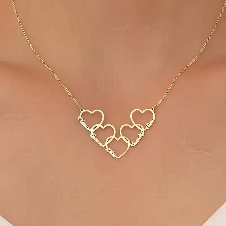 Custom Heart Name Necklace in Gold, Personalized Multiple Names, Dainty Couple Necklace, Family Keepsake Pendant,Gift for Her,Birthday Gift