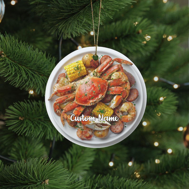 Seafood Boil Ornament, Foodie Gift for White Elephant or Secret Santa, Fisherman Aesthetic, Crab Shrimp Lobster Lover, Bayou Ornament
