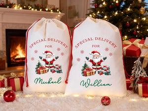 Custom Santa Sack | Thick Canvas Personalised Christmas Present Gift Bag for Him Her Kids Adults | Add Name Initial Xmas Stocking