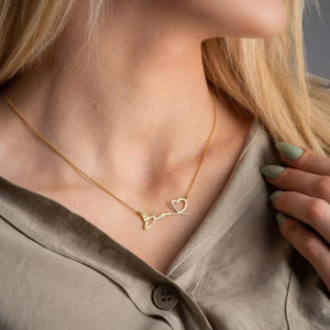 Personalized Handwriting Name Necklace: Sterling Silver Heart,Custom 14K Gold,Personalized Name Necklace With Heart Necklace,Gift For Her