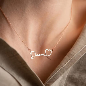 Personalized Handwriting Name Necklace: Stainless Silver Heart,Custom Gold, Personalized Name Necklace With Heart Necklace, Gift For Her