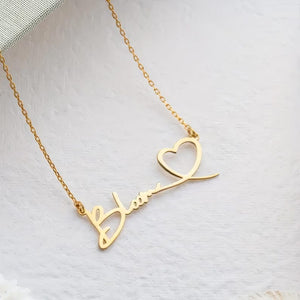 Personalized Handwriting Name Necklace: Sterling Silver Heart,Custom 14K Gold,Personalized Name Necklace With Heart Necklace,Gift For Her